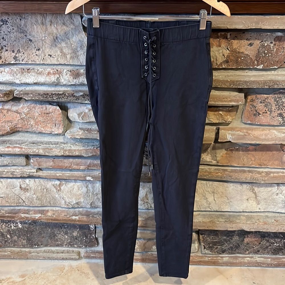 American Eagle Black Lace Up Fly Skinny Pull On Jeans